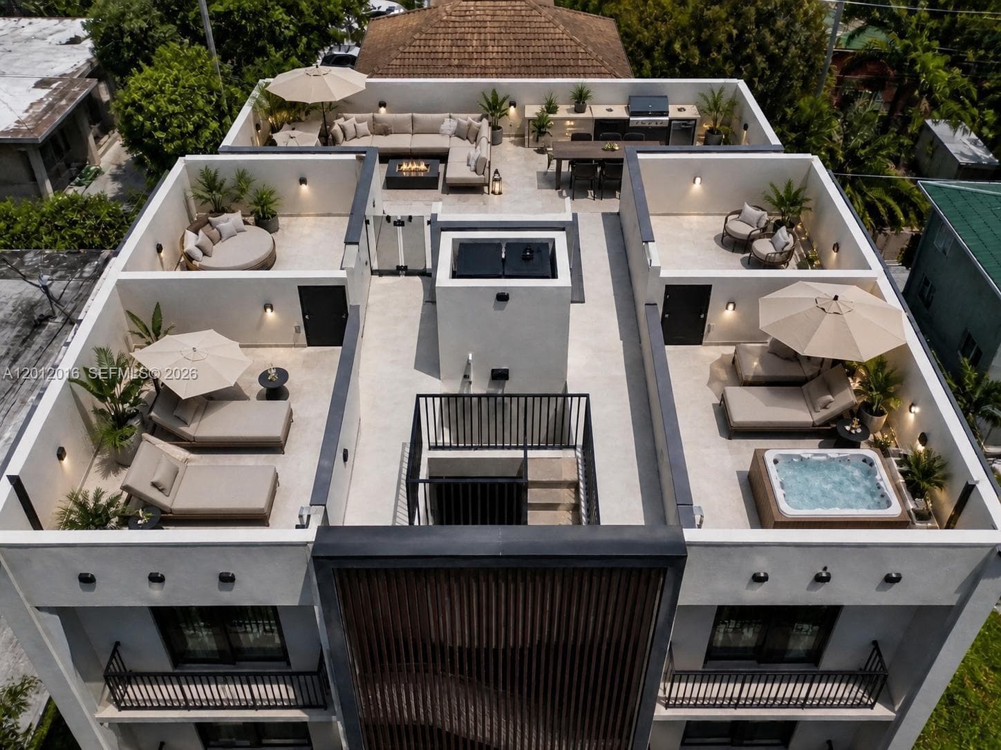Roof top rendering.  One roof top space for each residence.